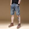 Pantaloncini di jeans da uomo, estivi sottili larghi dritti casual alla moda marca strappati cinque o sei divisione del lavoro pantaloni da uomo