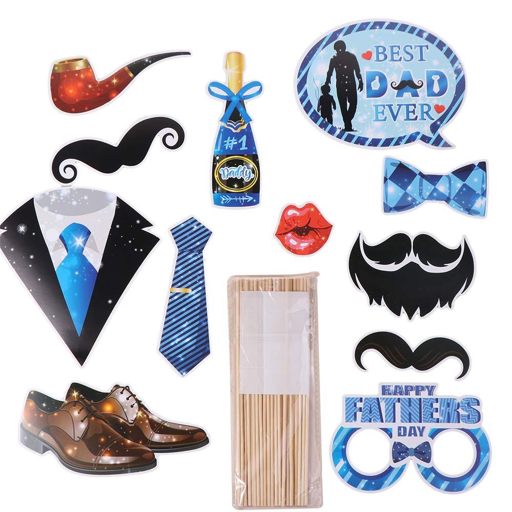 30pcs Cap Mustache Glasses Father's Day Photo Props Blue Dress Up Costume Mask  Thank You Dad Gift