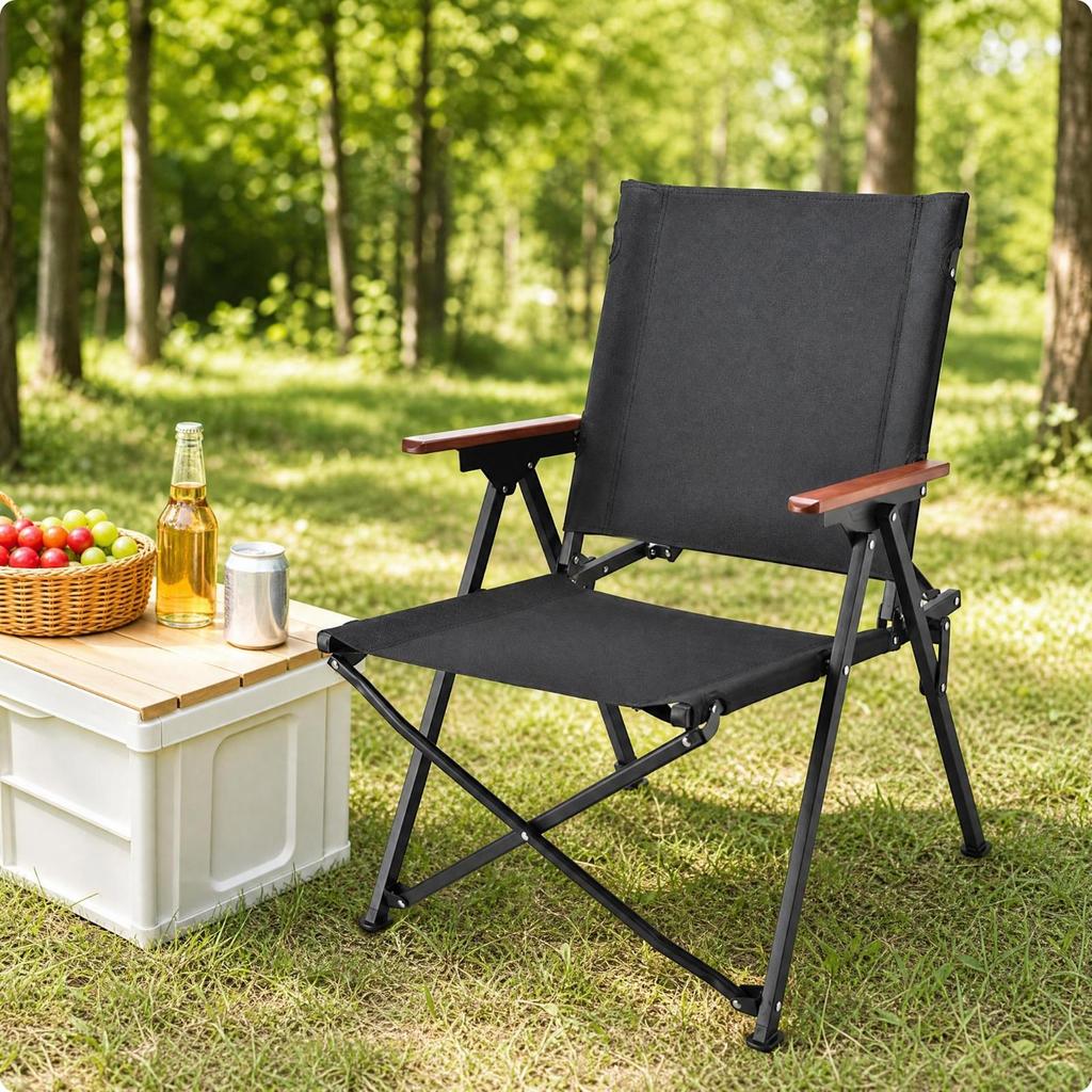 Fold-Flat Camp Chair Carbon Steel Frame Folding Camping for Sketching