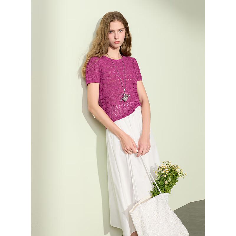 

Sancai 2025 Лето Фактурный Ажурный Трикотажный Пуловер с Коротким Рукавом S 155/80A