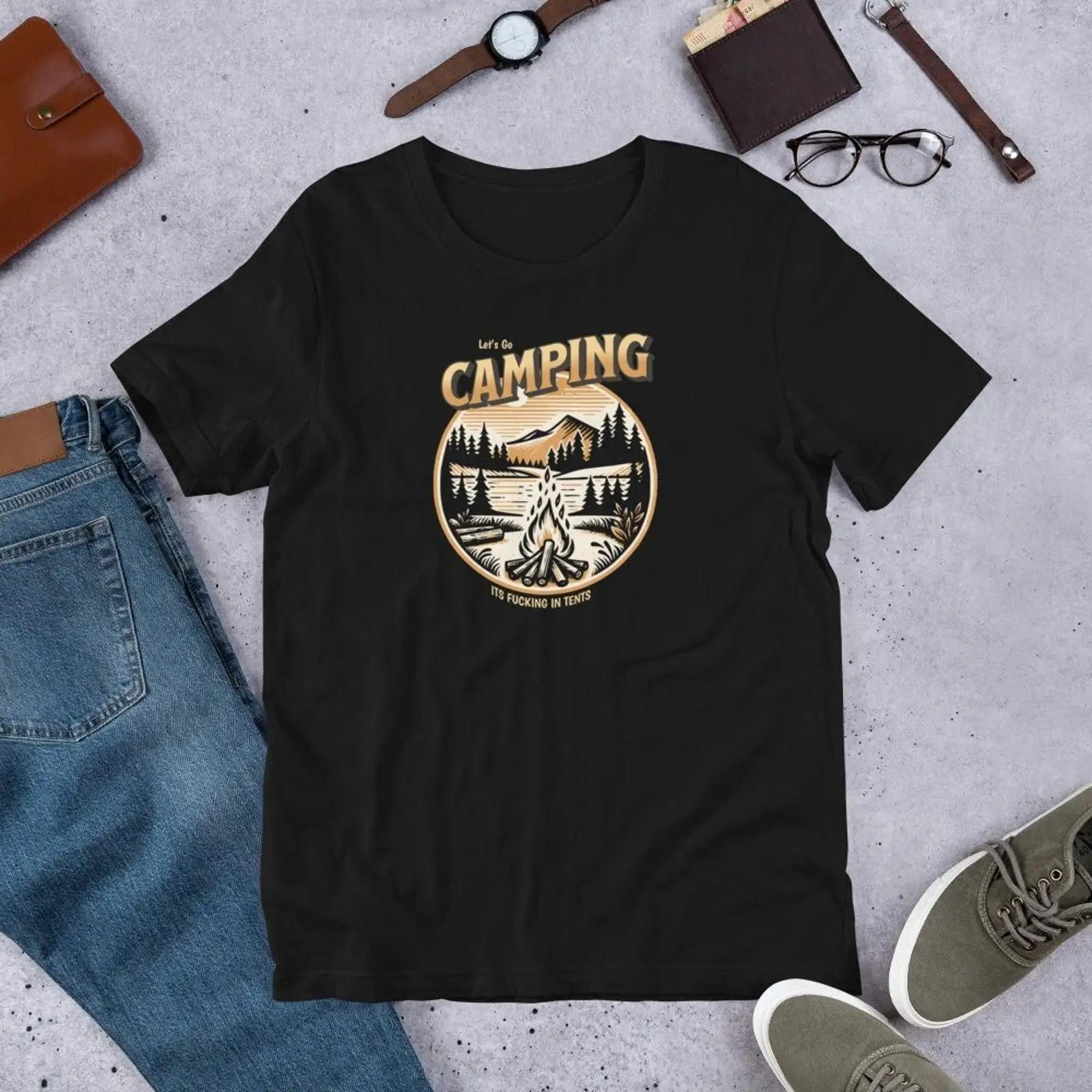 

Let s Go Camping T Shirt Funny Adult Humor Gag vintage Washed Versatile fashion Unisex Comfortable Slightly homme Soft S разноцветный