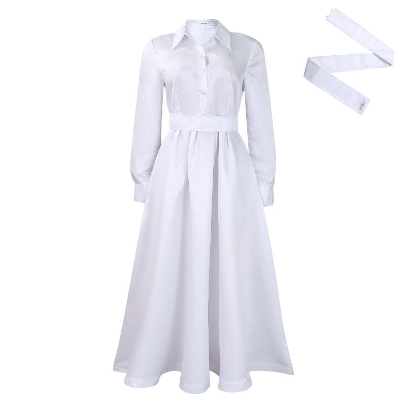 

Женское осеннее новое платье А-силуэта с большим подолом, однотонное, с лацканами, длинными рукавами XXXL