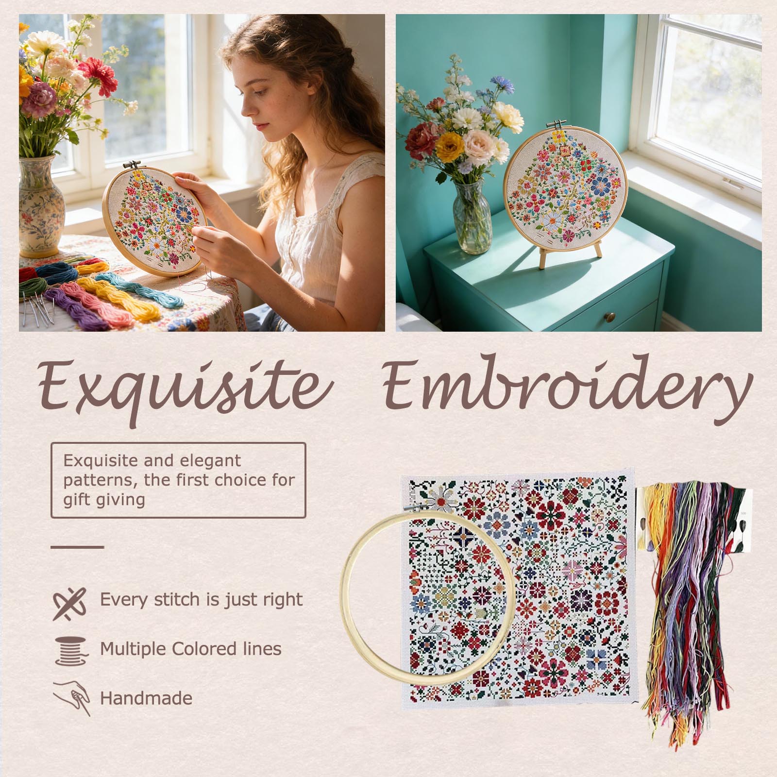 

Embroidery Cross Kit Set For Beginners-Handmade Embroidery DIY Craft20cm -proof Embroidery Hoop (not A Finished 30cm Fabric Hoop) One Size білий
