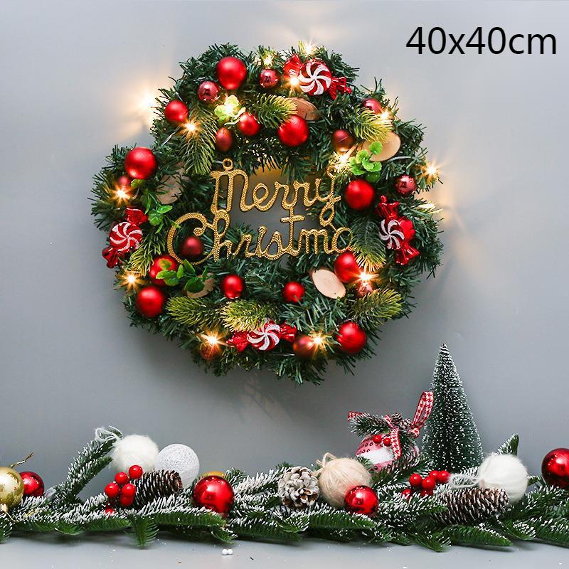 Christmas Theme Plastic Colorful Ball Rattan Wreath Front Door Ornament Christmas Xmas Scene Layout Decoration Wreath Home Decor