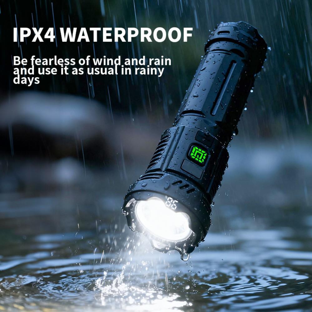 High Power Rechargeable Tactical Flashlight, Zoom LED Flashlight with Built-in Battery for Outdoor Camping Fishing Hiking