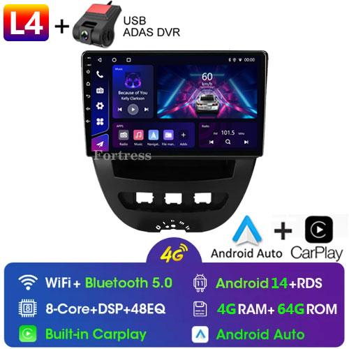 Android 14 2 Din Car Multimedia Player For Peugeot 107 Toyota Aygo Citroen C1 2005-2014 Carplay Stereo GPS Navigation BT WIFI