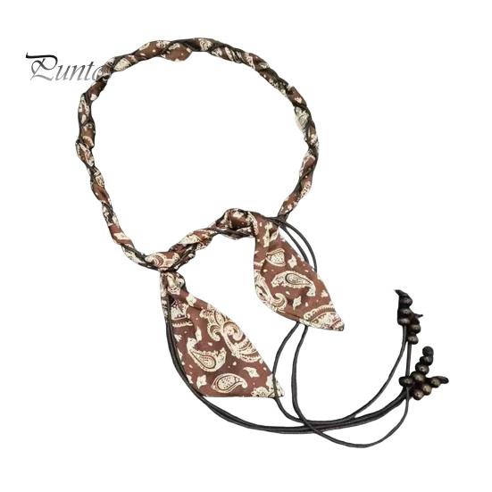 Handcrafted Sustainable Belt Retro Silky Scarf Jeans Belt, Waxed Cotton Rope with Unique Style Natural Wood Beads, Adjustable Size Headband or Handbag