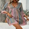 Vintage Printkleid Damen Mode Boho Sexy V-Ausschnitt Langarm Locker Kleider Für Frauen Sommer Urlaub Vestidos Damen Kleidung Neu