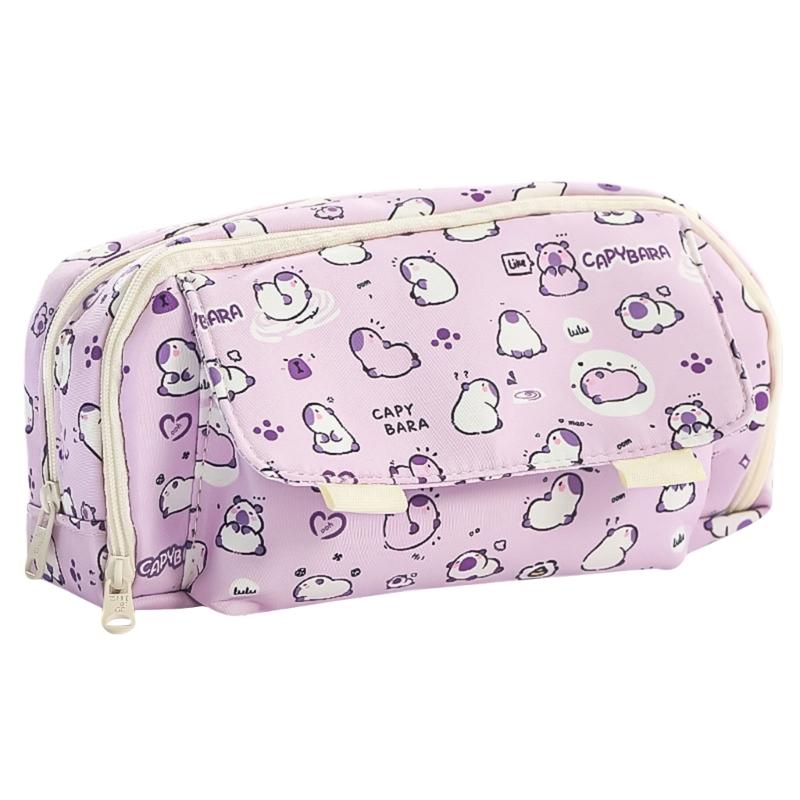 Capybaras Canvas Pencil Case Multiple Compartment Organiser for Stationery Practical Writing Tools Storage Container