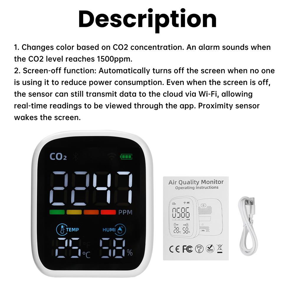 New 3 IN 1 WiFi Air Quality Monitor Triple-Sensor Smart Home CO2 Meter Temperature Humidity Detector Multifunctional NDIR Infrared Sensor for Home