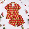 Women's Christmas Print Two Piece Outfit Short Sleeve Top and Casual Shorts Matching Set