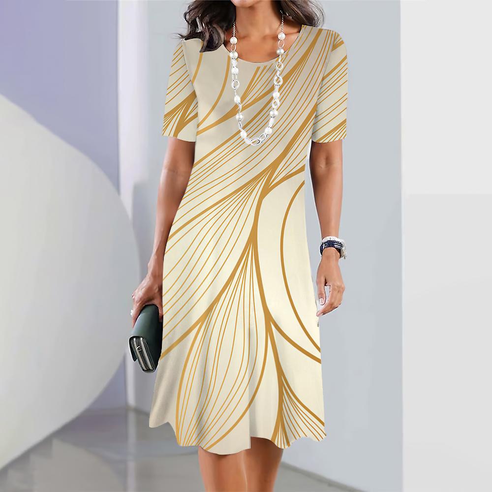 Vintage Women's Dresses Striped Printed Elegant Casual Short Sleeve Dresses 2023 Fashion Oversized Women's Dresses Y2k