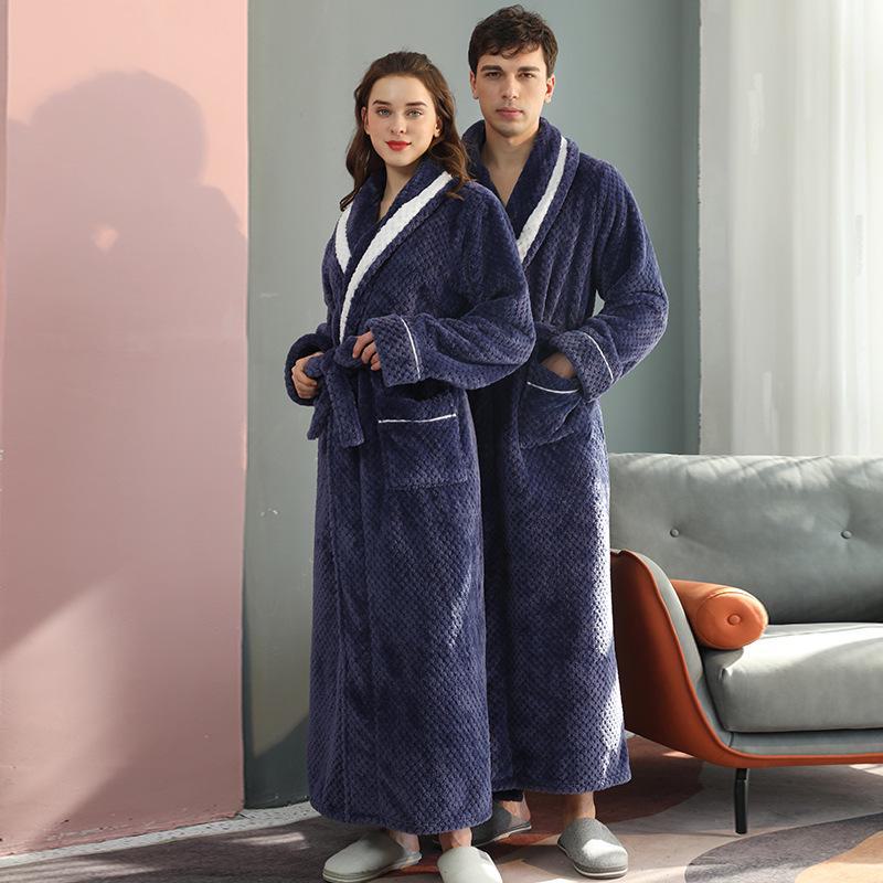 2021 m. žiemos unisex flisinis naktinis chalatas: Jaukus ilgas flanelinis chalatas poroms