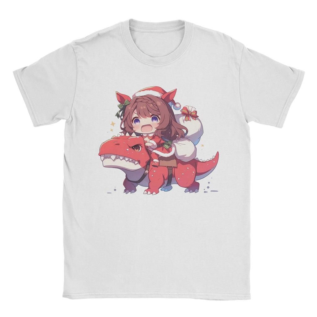 Christmas Super Creek Riding Dinosaur T Shirt Men Pure Cotton T-Shirts Crewneck Uma Musume Tees Short Sleeve Clothes