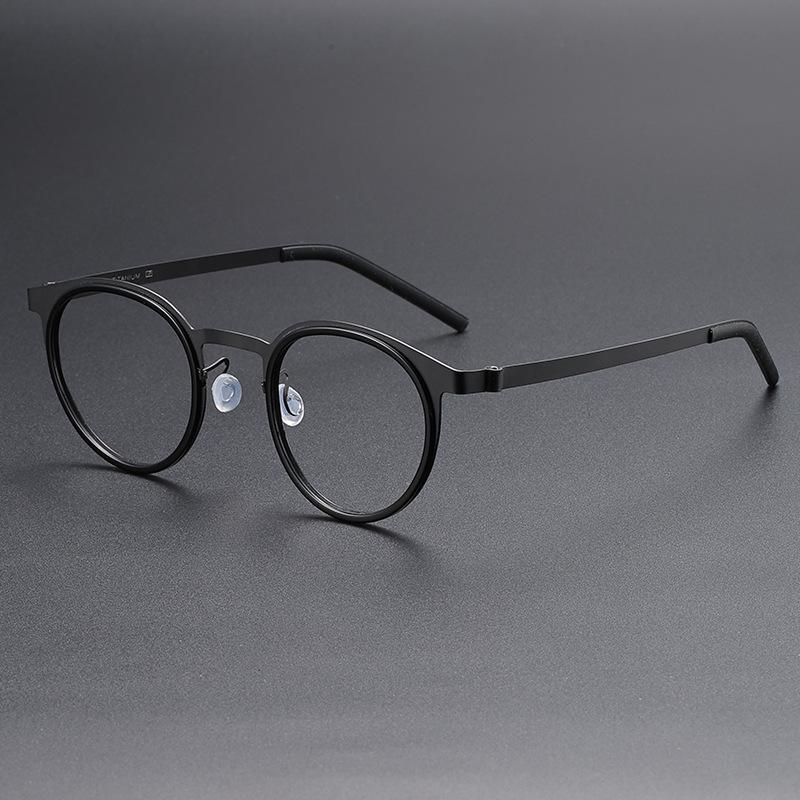 Ultra-Thin Vintage Oval Glasses Frame Titanium+Acetate Fiber Screwless Hinge Design Optical Eyewear