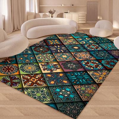Colorful Patchwork Mandala Rug Bohemian Style Carpet Non-Slip Mat for Living Room Bedroom Home Decoration