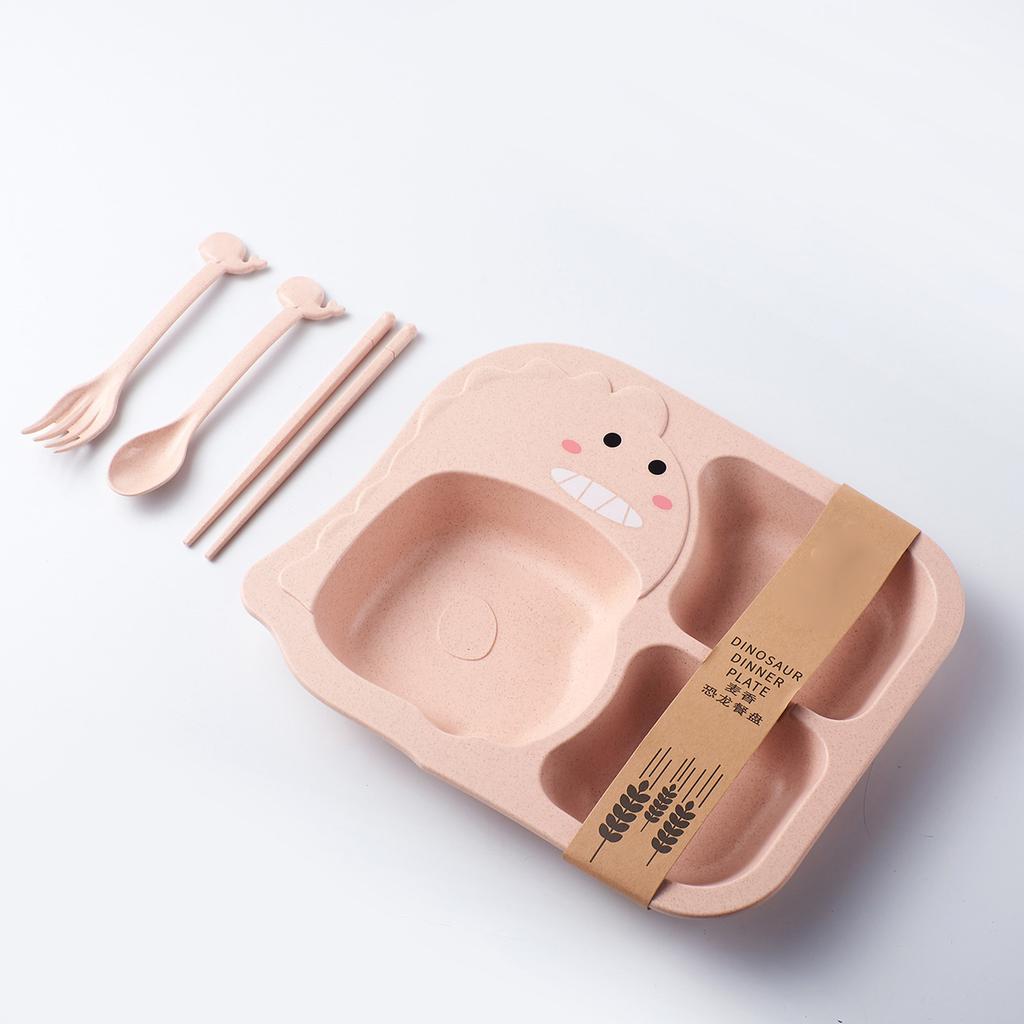 Kindergeschirr PP Niedliches Cartoon-Dinosaurier-Muster Kinder Unterteilter Fütterungsteller Set für Baby