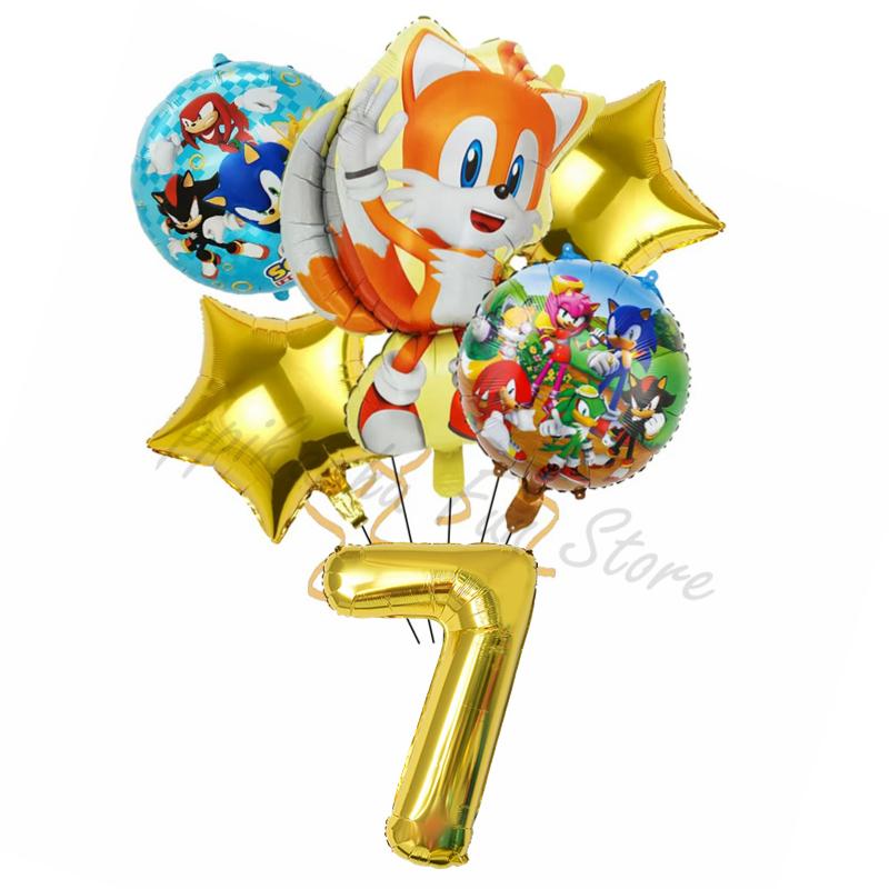 6Pcs Cartoon Hedgehog Balloons Sonic Theme Birthday Party Decoration Balloons For Boys Children Baby Bath Toys