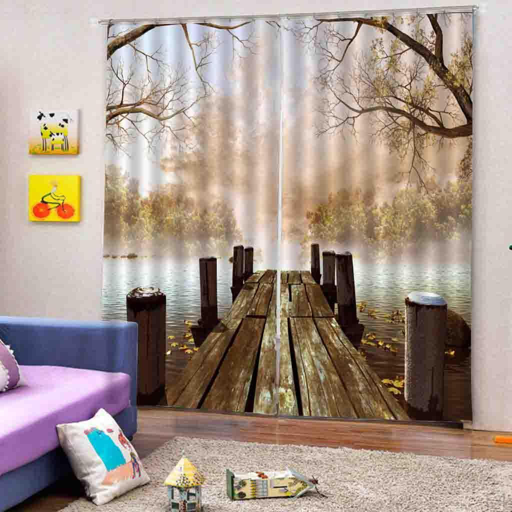 Cortinas 3D 2 painéis para decoração de sala de estar e quarto, ilhós/janela, 65 x 59 polegadas