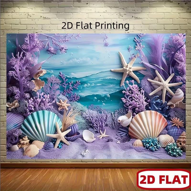 2D Flat Print Pastel Underwater Backdrop Mermaid Party Background Cloth