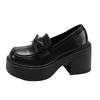 Fashion Bowknot Decor Chunky High Heel Pumps Women 2025 Goth Patent Leather Platform Loafers Woman Fashion Thick Sole Jk Uniform Shoes