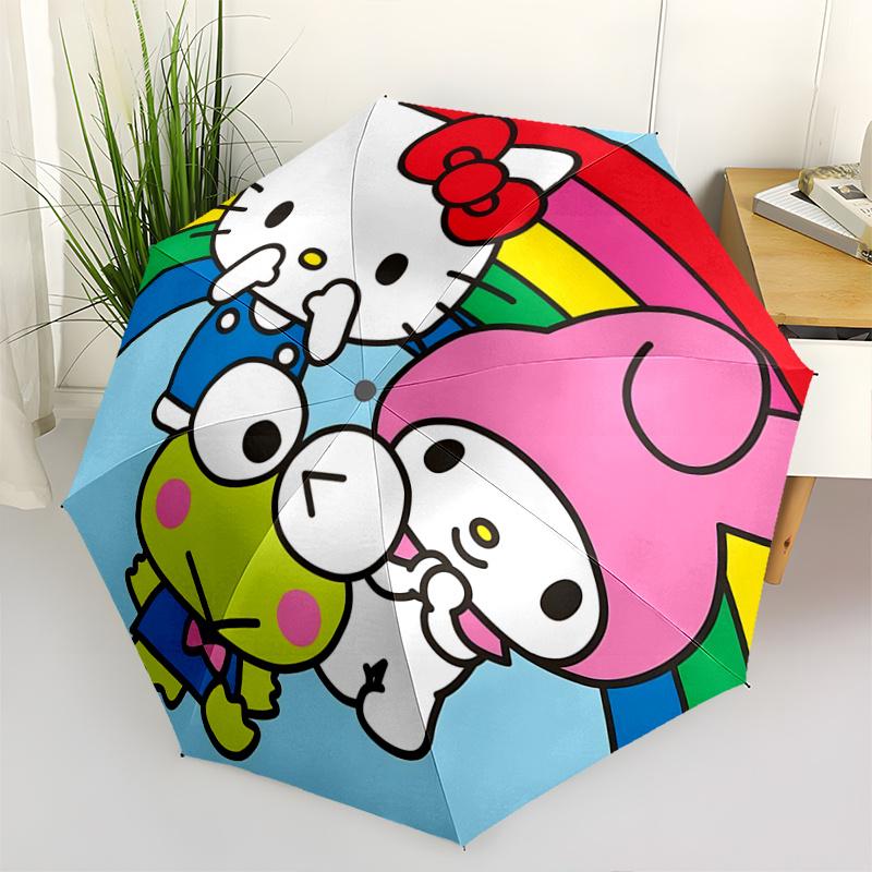 1pc Hello Kitty My Melody Keroppi Automatic Folding Umbrella - Portable 3-Fold Design with Iron Frame - Outdoor for Fans, Travelers, Everyday Use - Pe
