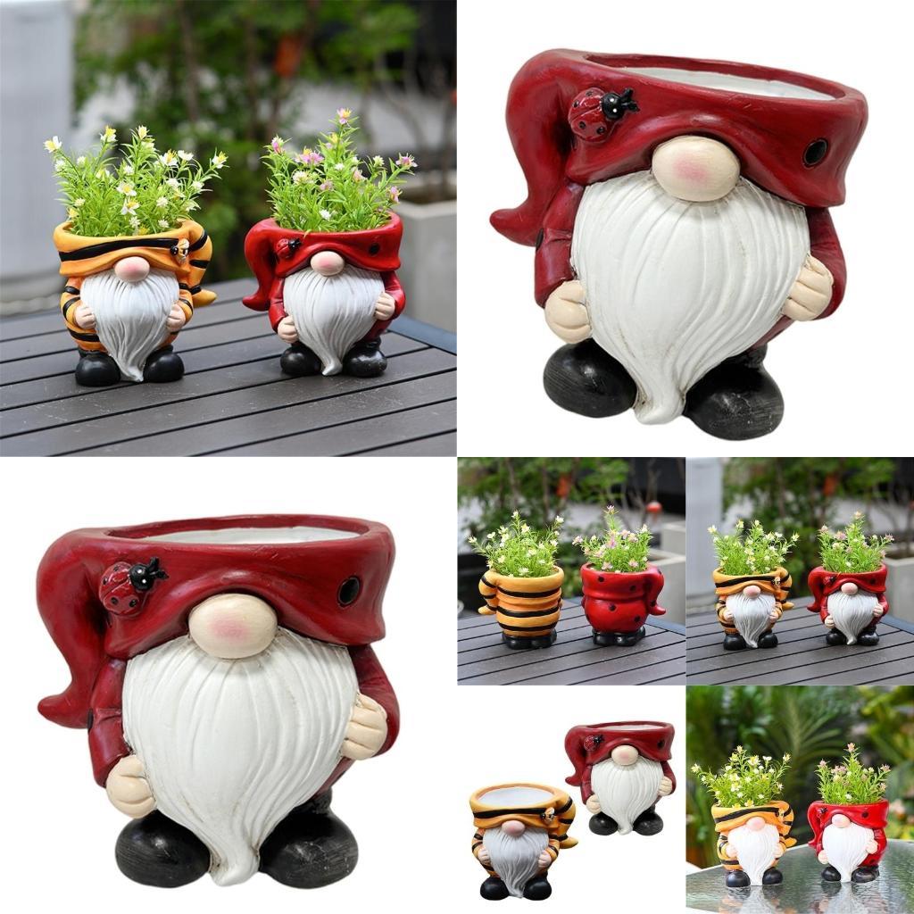 Seasonal Gnomes Planter Accent Beautiful Elf Garden Pots Ceramic Planter Ornament for Indoor Christmas Scene X3UC