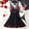 Transparent Lace Strappy Nightgown Red Lips Sleepdress And Pants Sets Sexy Adult Erotic Lingerie Cosplay Pajamas Womens Dresses