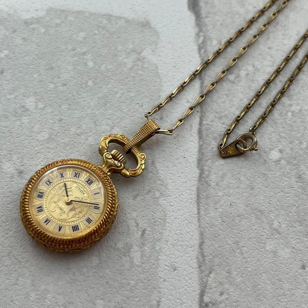 Used CITIZEN Pocket Watch 17 JEWELS Gold Color Antique Style