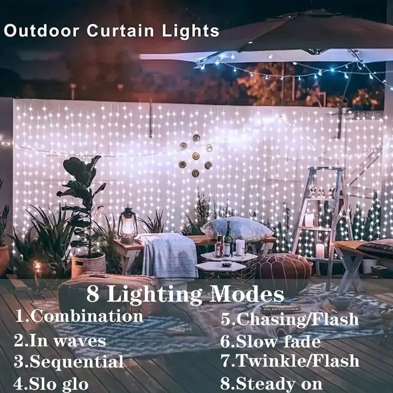 LED Solar Curtain String Lights Outdoor Waterproof Garden Wall Decoration Fairy Garland 8 Lighting Modes Christmas Lighting