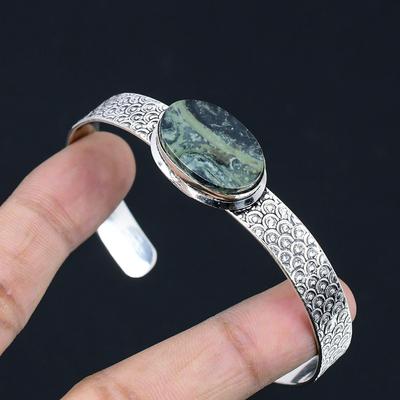 Womens Day Sale 925 Silver Oval Kambaba Jasper Gemstone Boho Wife Bangle Jewelry