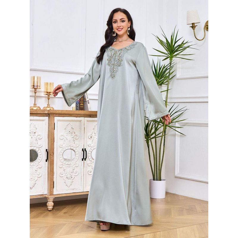 Magic Queen Middle East Cross-Border Dubai Women's Robe New Arrival Beaded Elegant Silm Belt Dress Dress