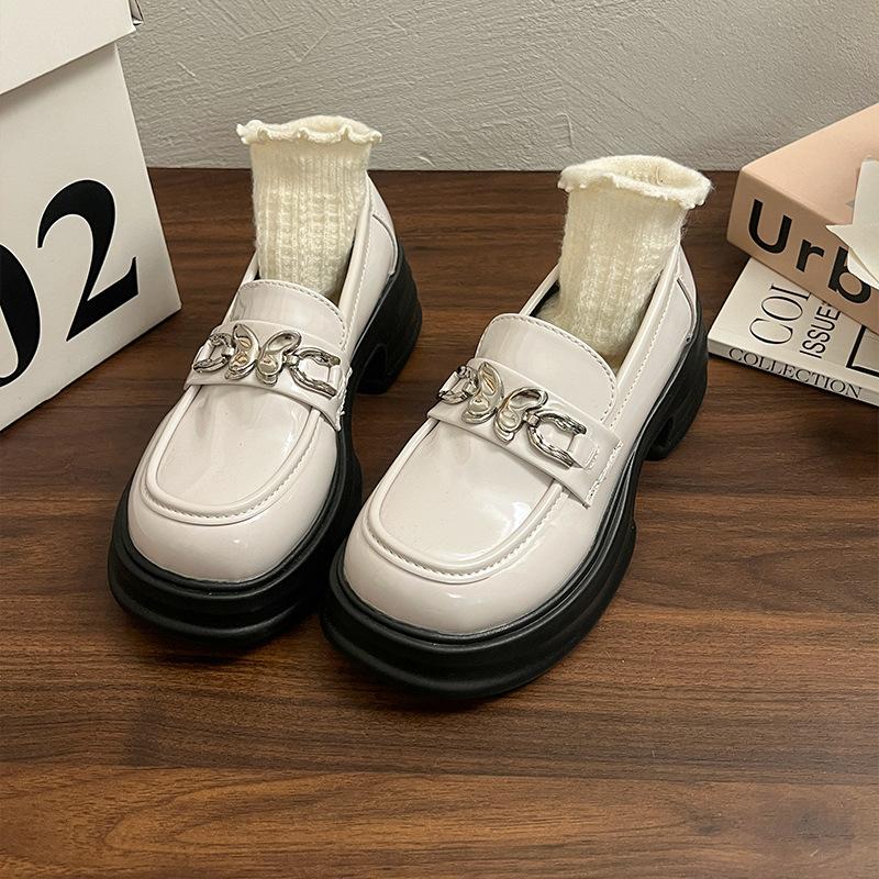 

Модные лоферы с бантом на толстой подошве женские весенние с круглым носком в стиле колледжа универсальные круглые черные маленькие кожаные туфли женские 40 бежевый