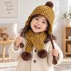 2Pcs/Set Stripe Knitted Pom Pom Hat Vintage Neck Warmer Casual Children Hat Scarf Set  Outdoor