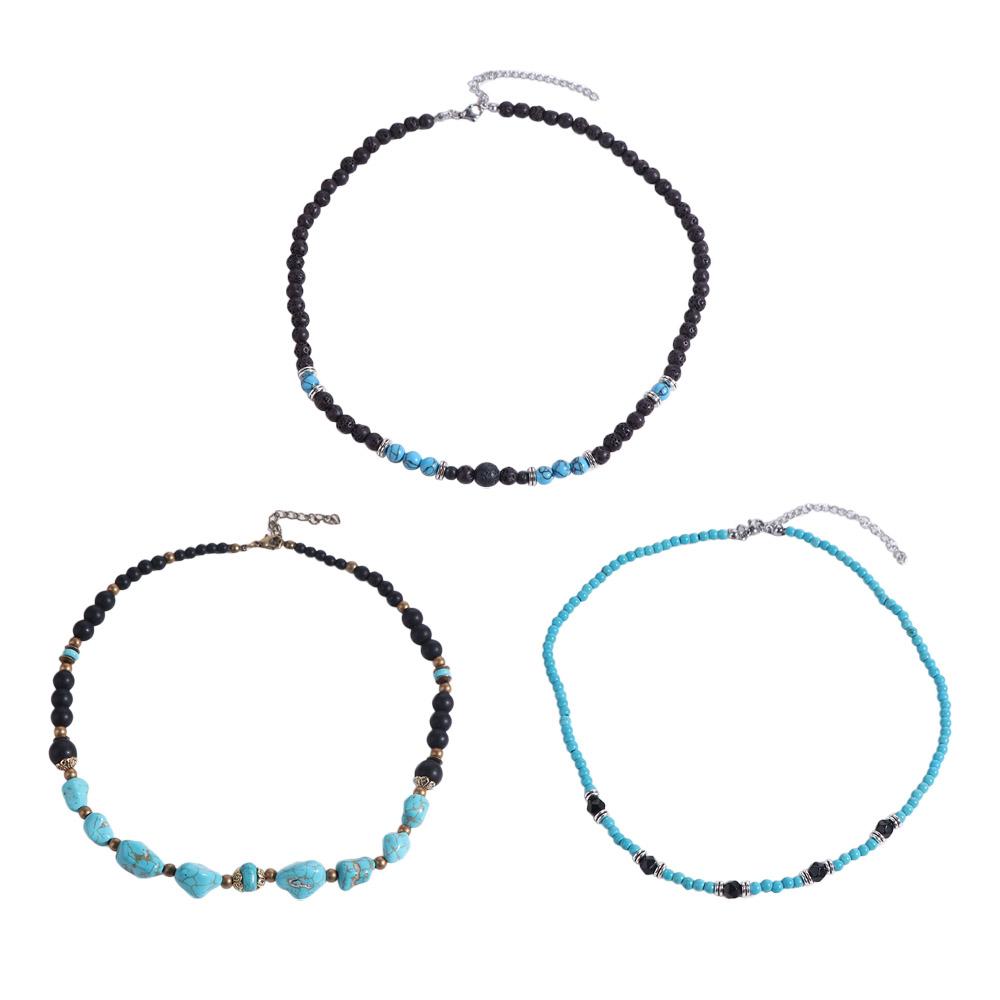 Ethnic Style Beaded Necklace Black Beads Western Country Necklace Turquoise Necklace Men  Men