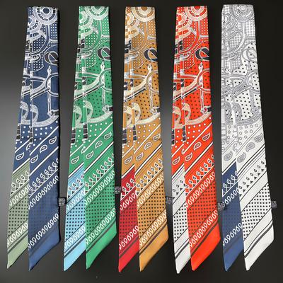 Bufanda de Seda de Sarga con Diseño Paisley de Doble Color Nueva Marca Diseño Bufanda de Lujo Foulard para Mujer Bufandas Estrechas para Bolso Pañuelo de Cuello Cinta para el Pelo