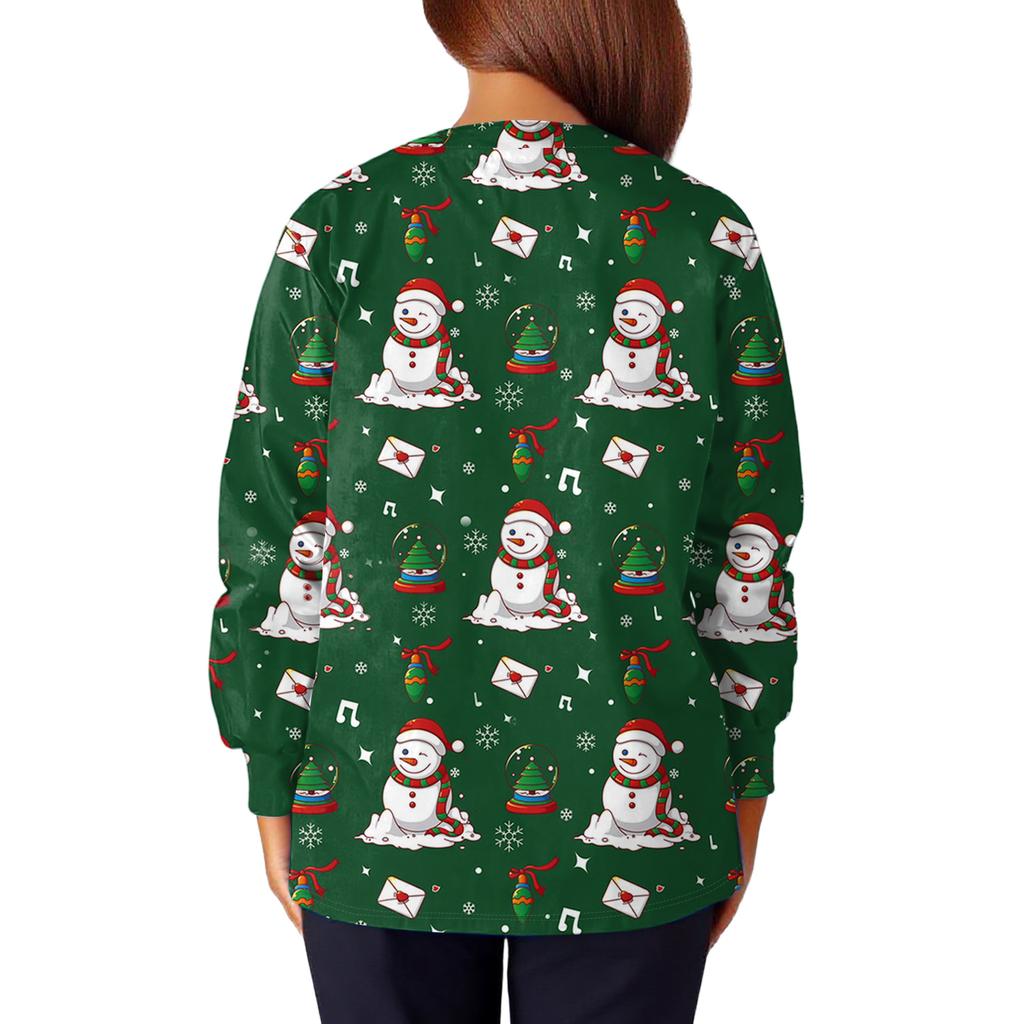 Damska codzienna moda długi rękaw stójka jednorzędowa kurtka robocza topy z nadrukiem świątecznym