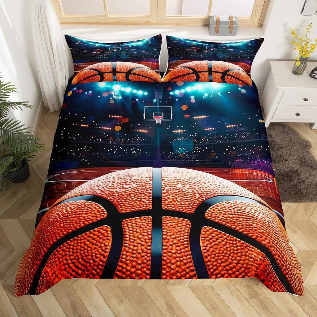 Basketball Bettwäschebezug Ball Sport Thema Basketballplatz Bettwäsche Set Einzelbett Queen Basketball Steppdeckenbezug für Jungen Mädchen Zimmer Dekoration