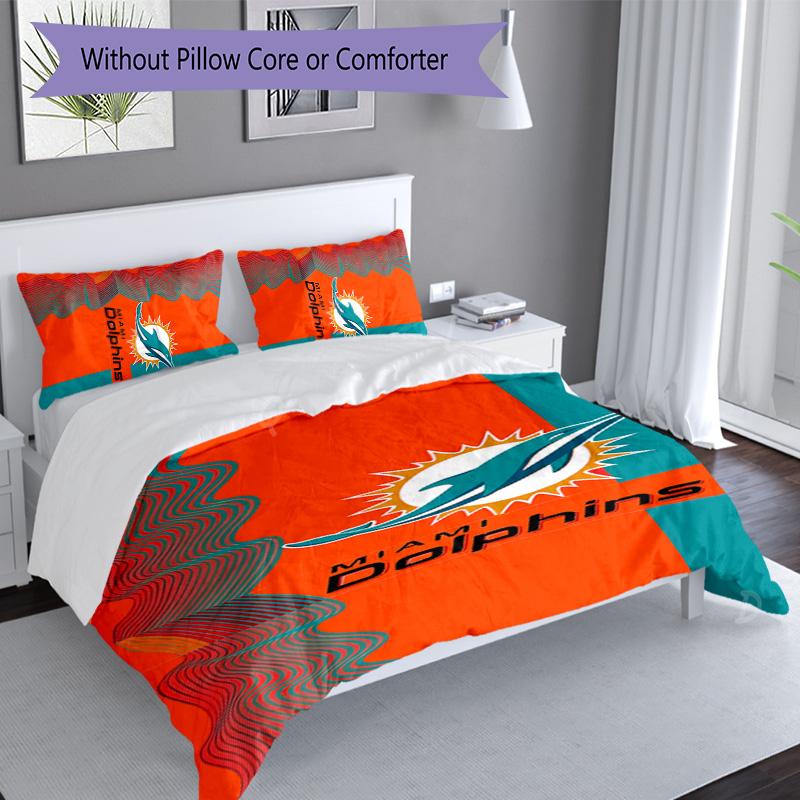 3pcs Miami Dolphins logo pattern bedding set duvet cover set includes duvet cover &pillowcases, perfect all season bedroom decoration & gift
