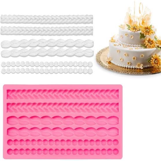 2 Pieces Rope and Pearl Silicone Molds Fondant Chocolate Bubble Mold for Cake Decoration Cupcake Topper Kitchen DIY Baking Tools