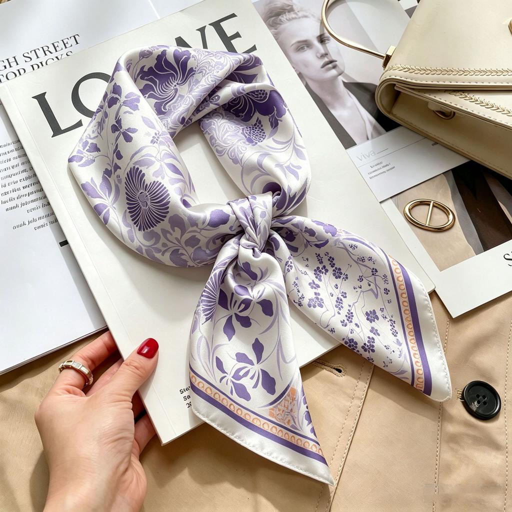 Simple temperament Spring and summer female imitation silk scarf versatile Korean version casual small square scarf neck protection decorative scarf