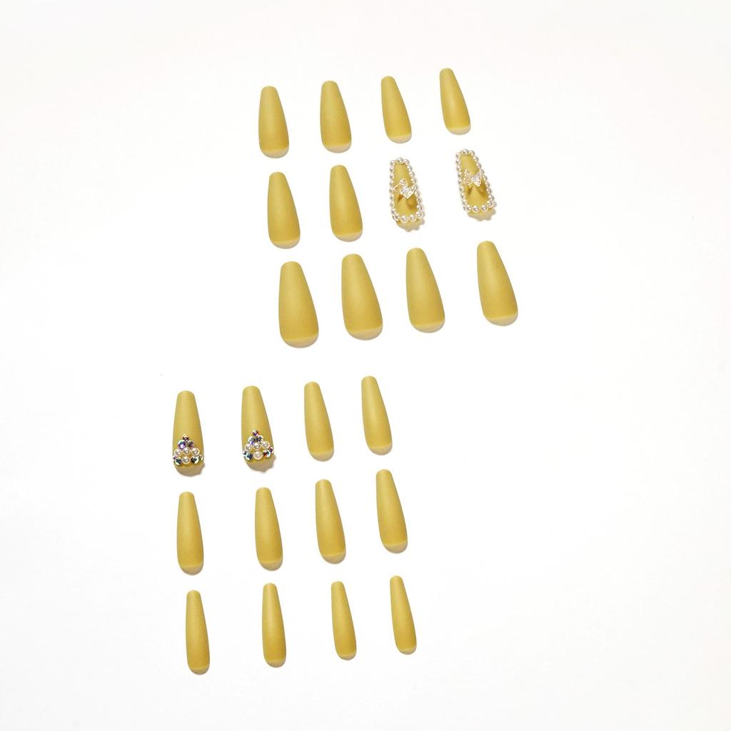 Mustard Yellow Green Wear Nail Butterfly Nail Art Full Diamond Nail Patch Whitening False Nail Nail Art