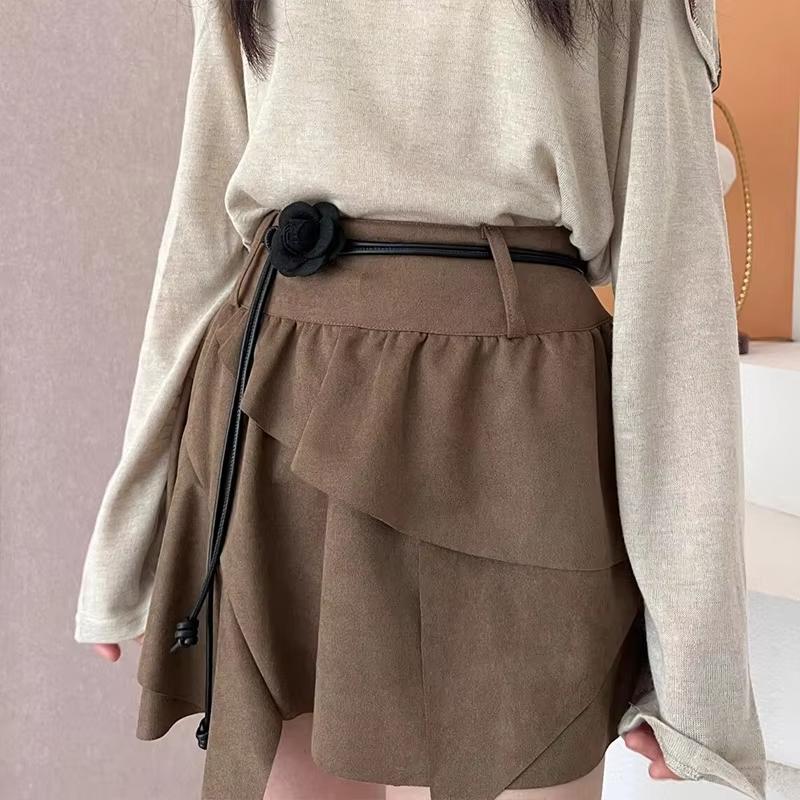 Camellia Leather Rope Knotted Women Belt Long Thin Slimming Body Waistbands For Female Lady Dress Skirt Decorative Skinny Straps