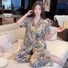 New light luxury fashion leopard print floral design feeling ice silk satin pajamas women's loungewear short-sleeved set