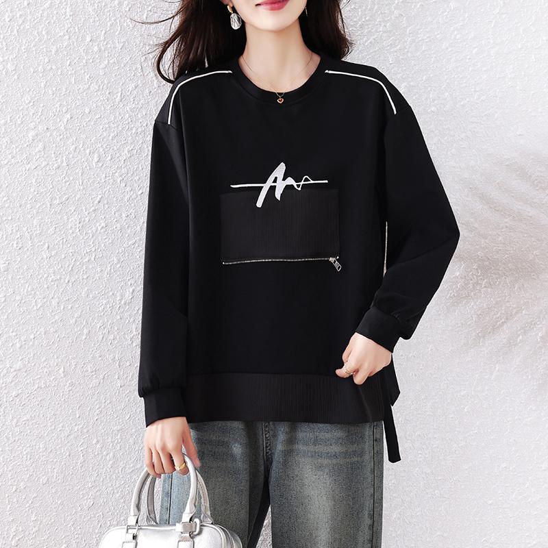 

DIMANAF 2025 Новые Осенние Топы Большого Размера Толстовка Женская Пуловеры Однотонный Модный Свободный One Size чёрный