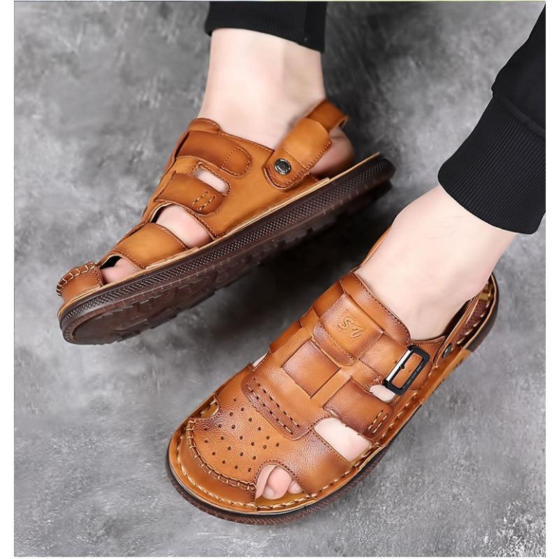 Fashion Summer Luxury Leather Platform Hollow Out Outdoor Beach Men's Sandals Designer Slip-on Soft Sole Casual Fashion Slippers Men