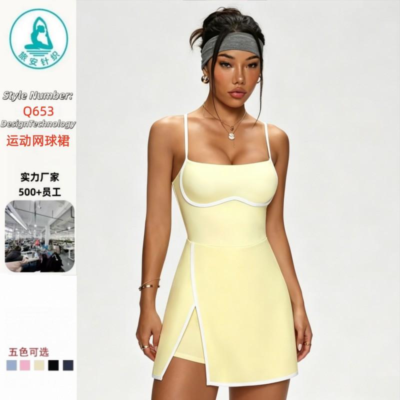Womens Tennis Dress With Removable Padded Bra Built-in Shorts Color-Block Design Quick-Dry Stretch Sport Suit Gym Running