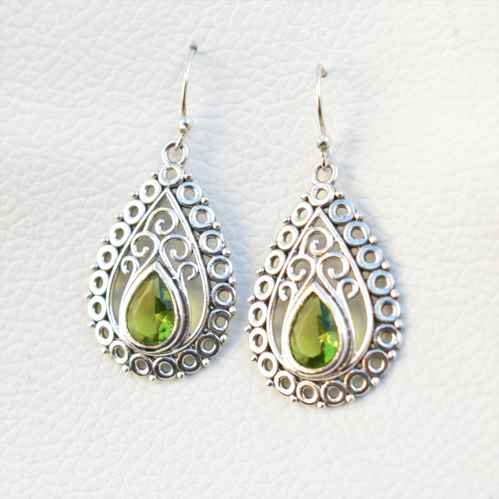 Teardrop Peridot Earrings, 925 Sterling Silver, Gemstone Earring
