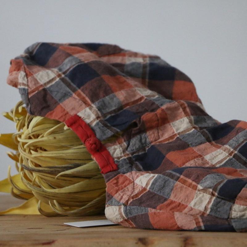 Johnature Women Plaid Dress V-Neck Long Sleeve Vintage Button Clothes Summer Chinese Style Loose Casual Dresses