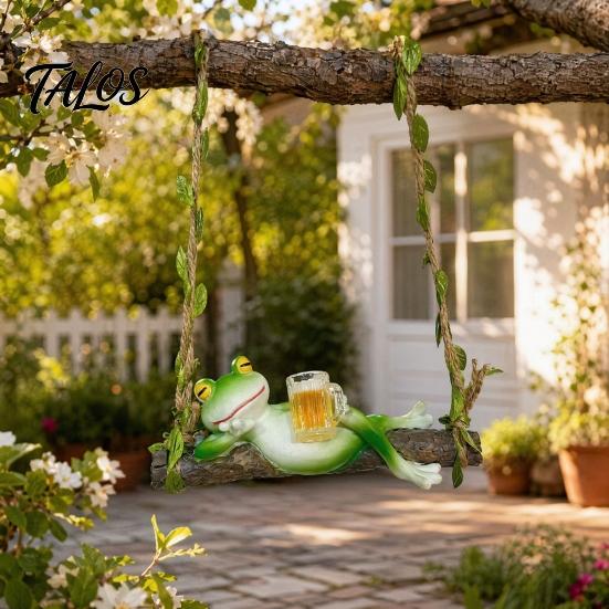 Outdoor Hanging Figurines Creative Frog on a Swing Ornament, Cute Resin Garden Decor for Trees Nature Lover Gifts Patio Balcony, Micro-Landscape